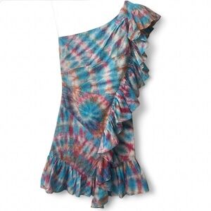 Alla Berman Leila One-Shoulder Tie-Dye Ruffle Dress